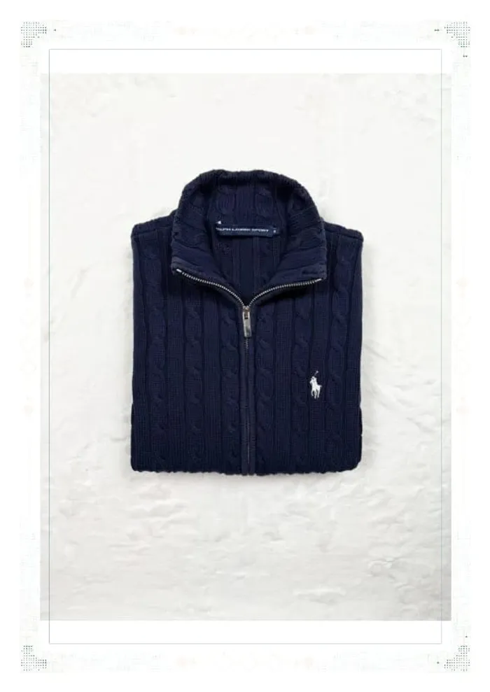 Ralph Lauren veste zippé torsadé bleu marine femme taille M coton - photo numéro 13