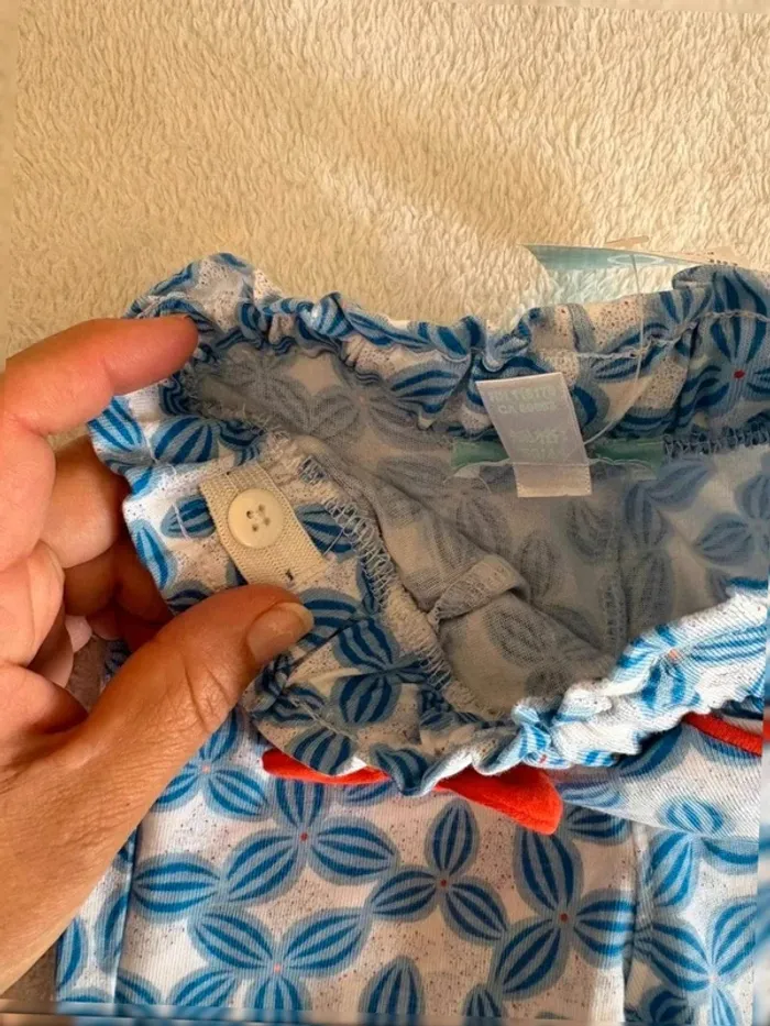 Pantalon bébé fille imprimé bleu avec nœud rouge – 3 mois - photo numéro 4