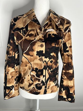 Veste en jean denim à fleurs beige et marron Christine Laure T36 S