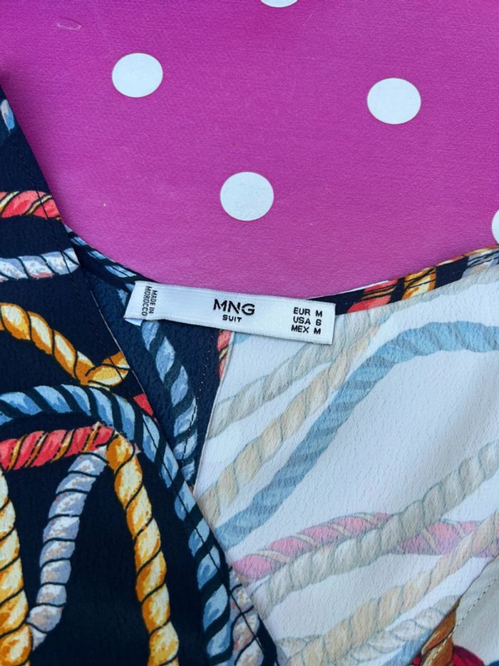 Blouse débardeur top haut cordages bleu et blanc mango taille M - photo numéro 5