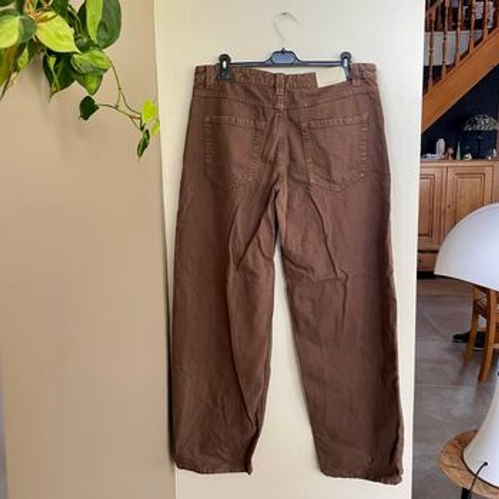 Pantalon large marron en velours côtelé 100% coton taille 42 Stradivarius V074 - photo numéro 5