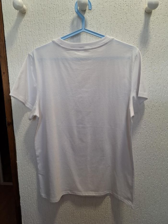 Beau tee-shirt femme blanc imprimé chat/fleurs/livre M neuf - photo numéro 4