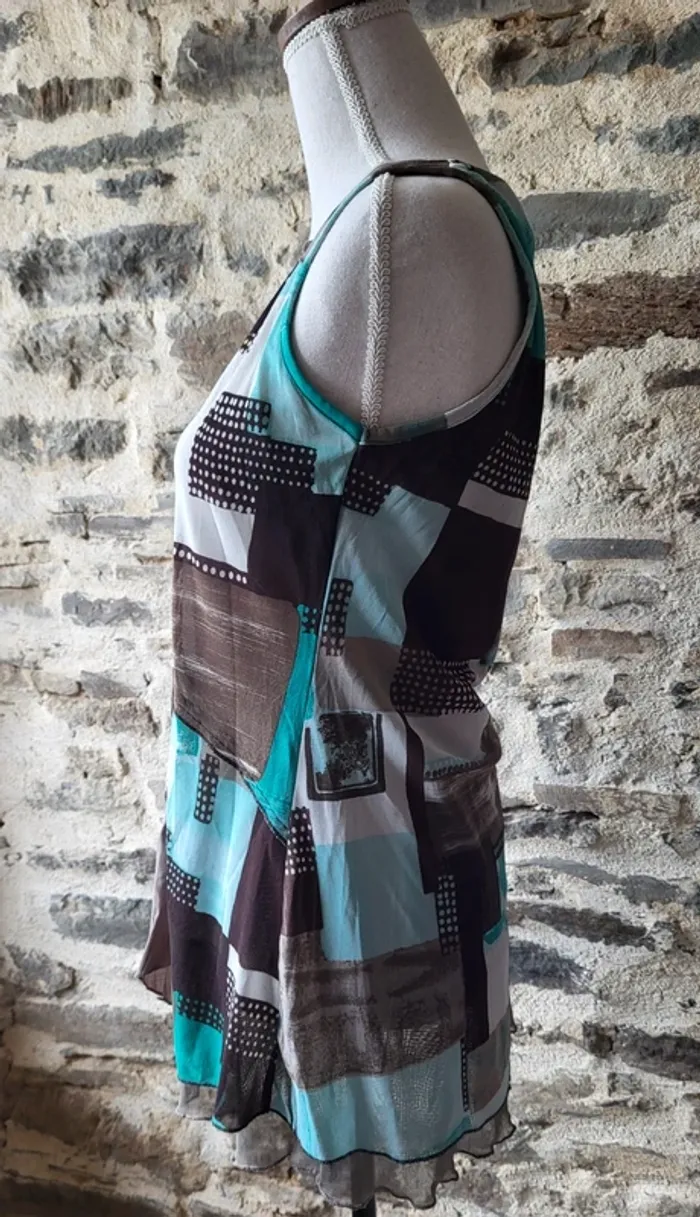 Débardeur à motifs marron beige et bleu turquoise La Redoute Taille 1 ou 36 - photo numéro 4