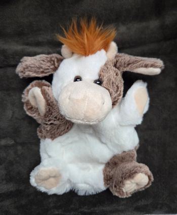 Doudou marionnette vache blanche /chiné marron - Dani