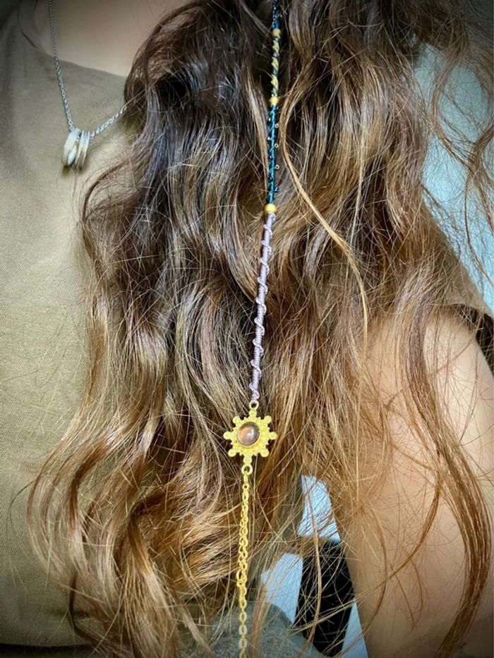 Bijou de cheveux, ateba, macramé pierre Amétrine - photo numéro 4