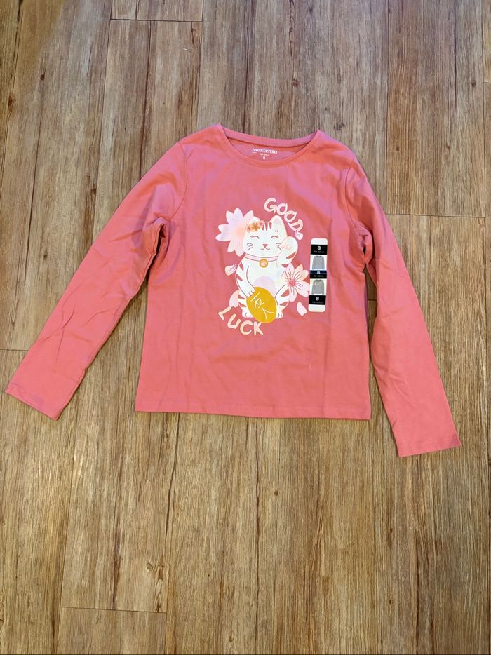 T shirt in extenso 8 ans rose motif chat