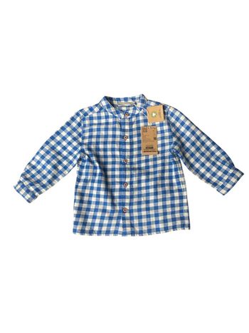 Chemise col mao à carreaux bleus Boutchou 12 mois