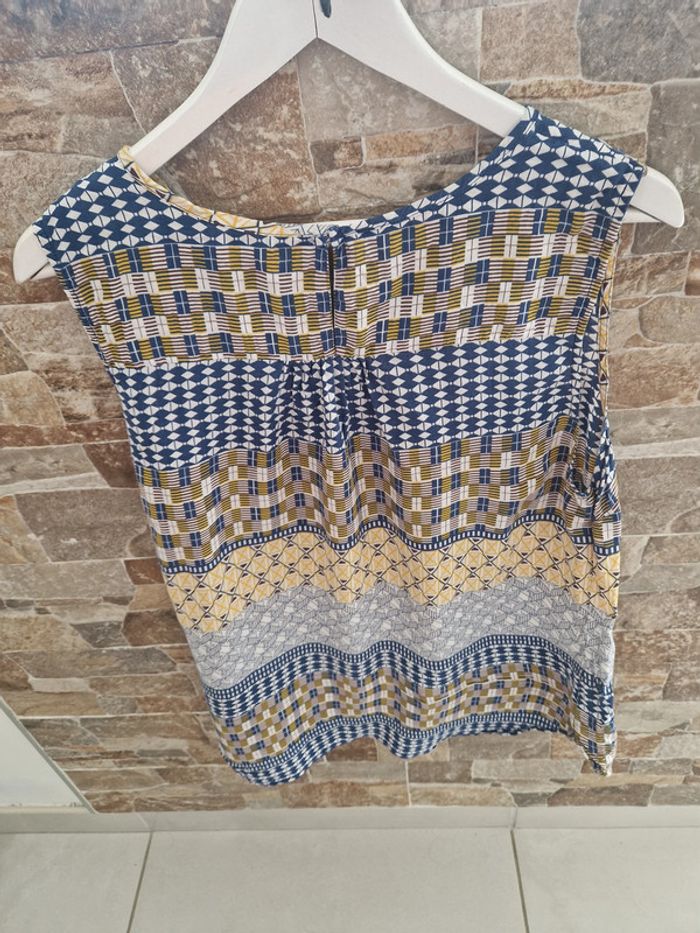 t shirt haut bleu jaune blanc taille 46 marque camaieu - photo numéro 6