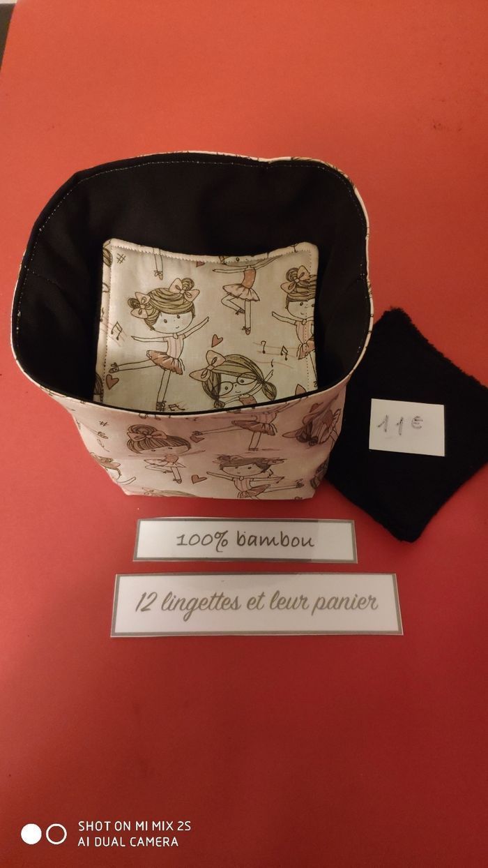 12 lingettes lavables et son panier, neuf...