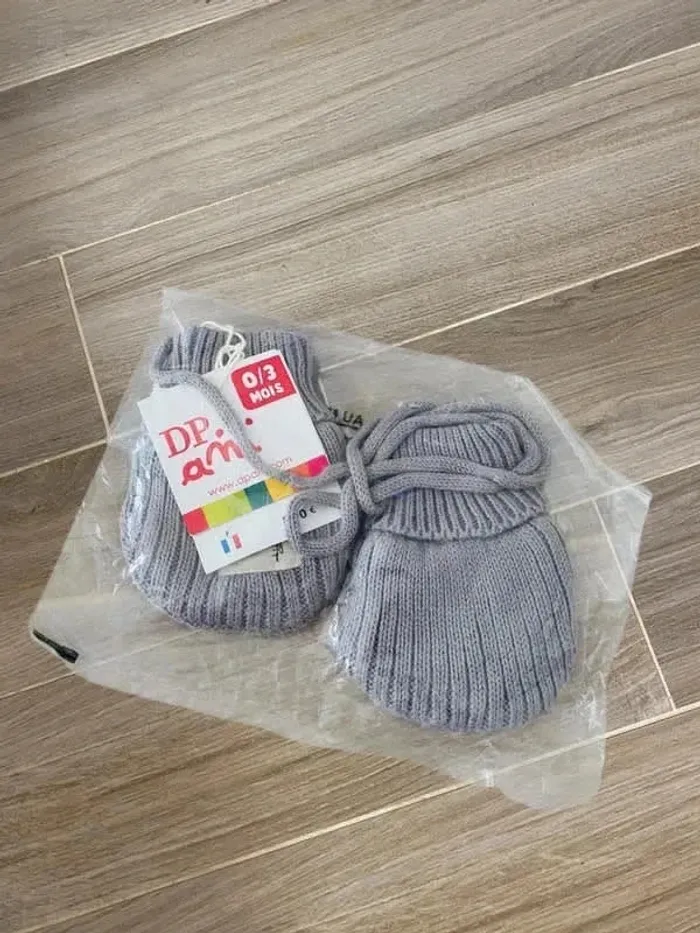 Paire de gants moufle gris 0/3 mois bébé fille garcon mixte DPAM