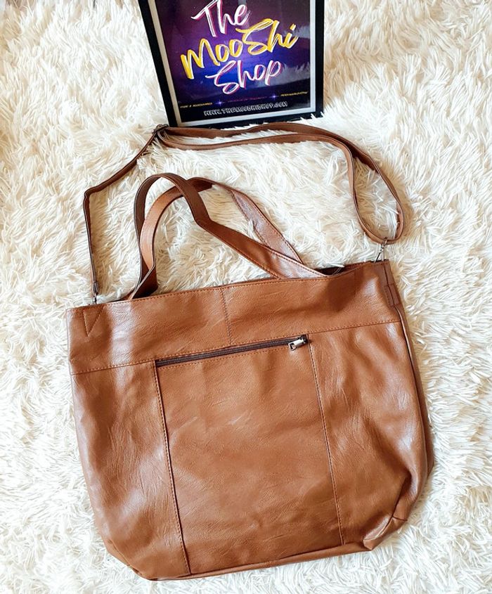 👜 Grand Sac à main souple cabas fourre-tout simili cuir marron neuf MALLOW