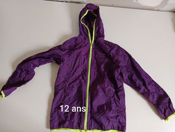 Veste imperméable mixte style K-way Quechua 12 ans violette vert-jaune fluo 