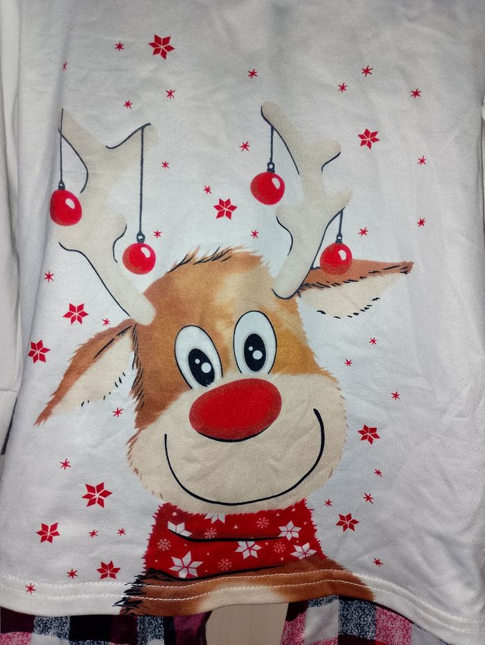 Pyjama 2 pièces pantalon carreaux et t-shirt renne 2 ans - photo numéro 2