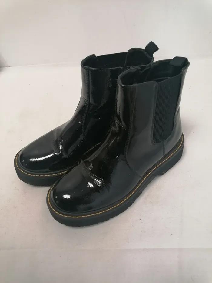 Bottines noires brillantes fermeture éclair La Redoute pointure 37 C056