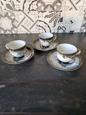 Tasse à café vintage dragonware Moriage japonaise ACRA CHINE geisha lithophane
