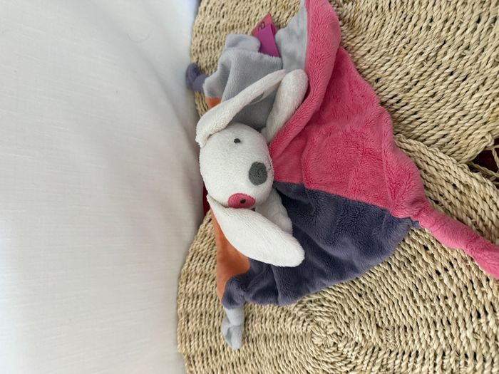 Doudou plat lapin rose violet orange gris blanc OBAIBI - photo numéro 2