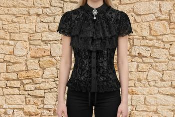 blouse manches courtes en dentelle noire élégante gothique taille M/38 style vintage Y2K