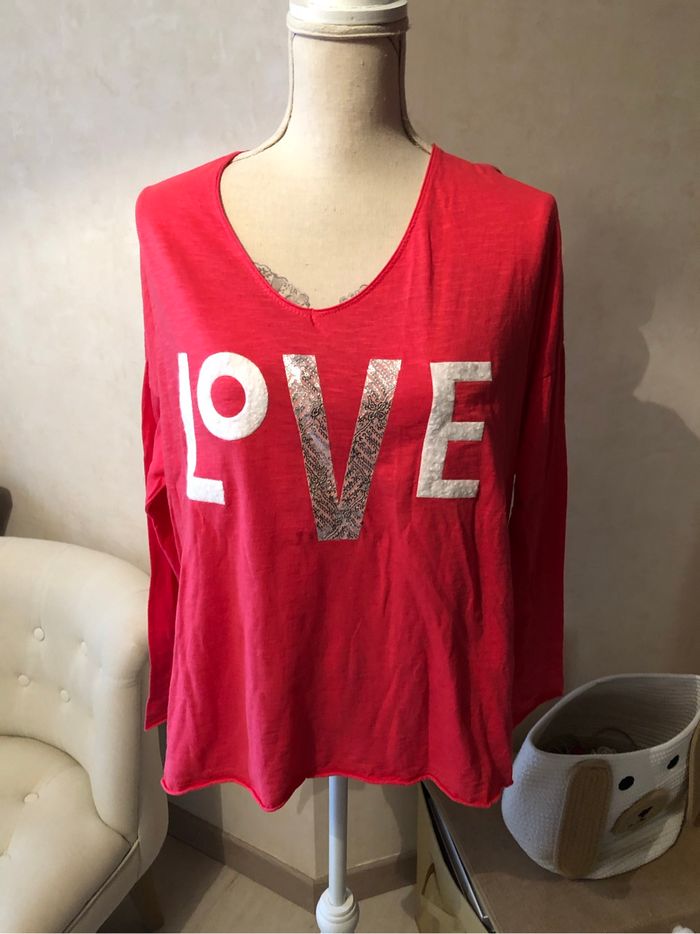 Tee-shirts loose rose rouge - photo numéro 2