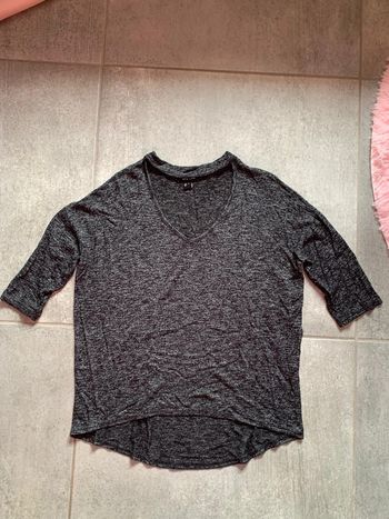 Pull femme New Look Noir-gris chiné Encolure en V  Manches 3/4