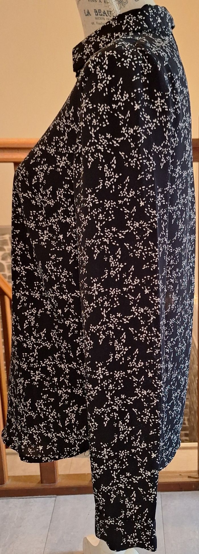 Chemise fluide noire mouchetée crème - photo numéro 4