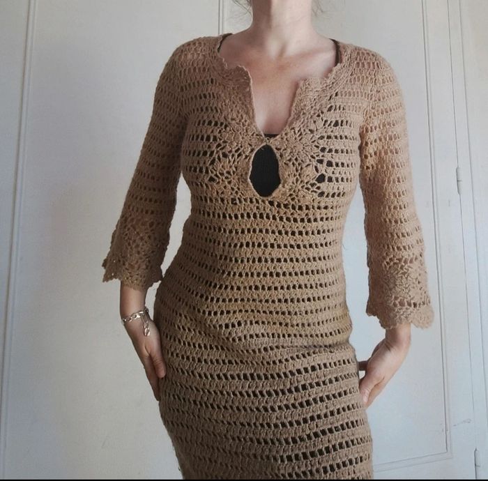 💎 robe au crochet beige doré mango sportwear tendance - photo numéro 5