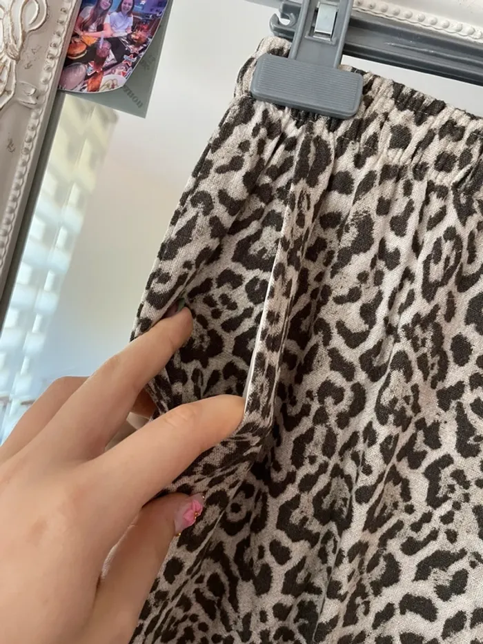 pantalon léopard effet lin taille haute - photo numéro 3