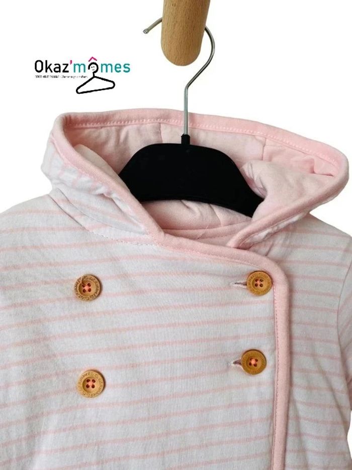 Veste à capuche rayée rose et blanc - Cadet Rousselle 3 mois - photo numéro 3