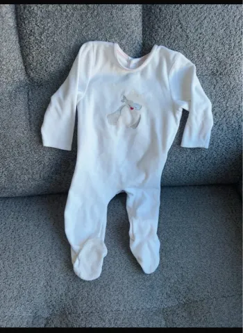 Pyjama grenouillère velours blanc motif oiseau Obaïbi