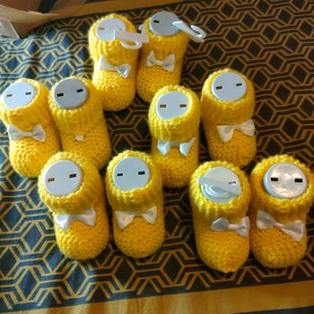 Chaussons nouveau né bébé tricoté jaune knit net