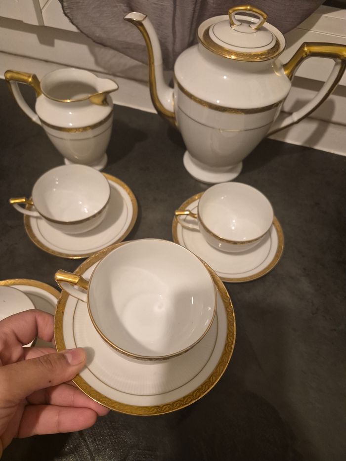 Service café/thé 10 pièces Porcelaine de Limoges  blanc&or - photo numéro 5