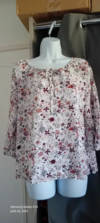 Blouse en viscose manches 3/4 col rond avec lien imprimé fleurs femme 42 casual by gemo
