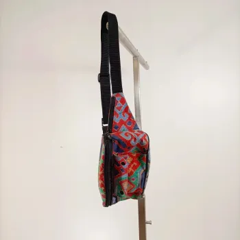 Sac bandoulière ethnique multicolore vintage en tissu épais motifs géométriques bohème S030