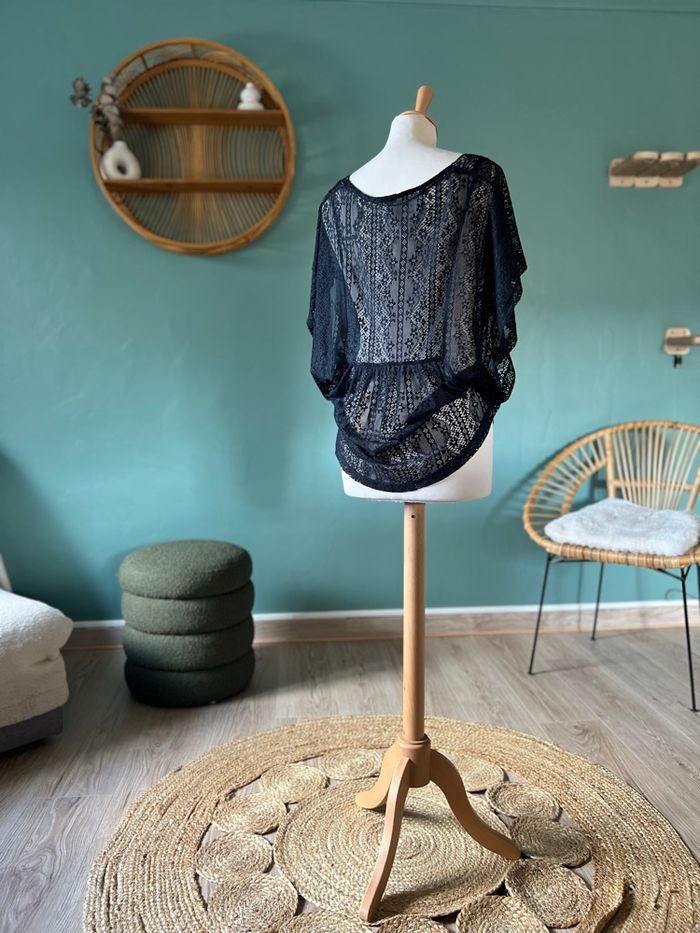 Top Blouse Dentelle Noire Pimkie Manches Chauve-Souris - photo numéro 5