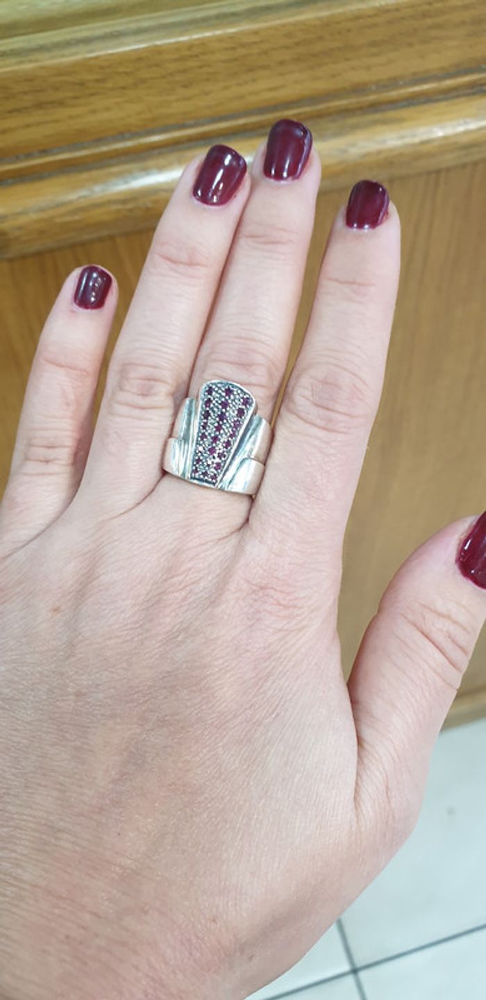 Bague art déco argent massif 925 et grenat - photo numéro 2