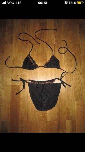 Joli bikini noir perlés ocre neuf 34/36