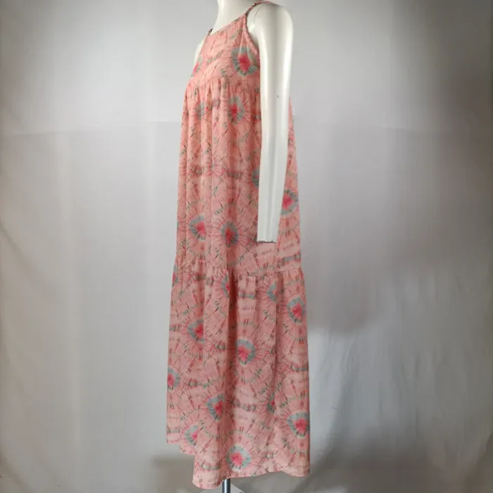 Robe longue IKKS tie and dye rose et bleue, coupe fluide, fines bretelles, taille S A1207 - photo numéro 4
