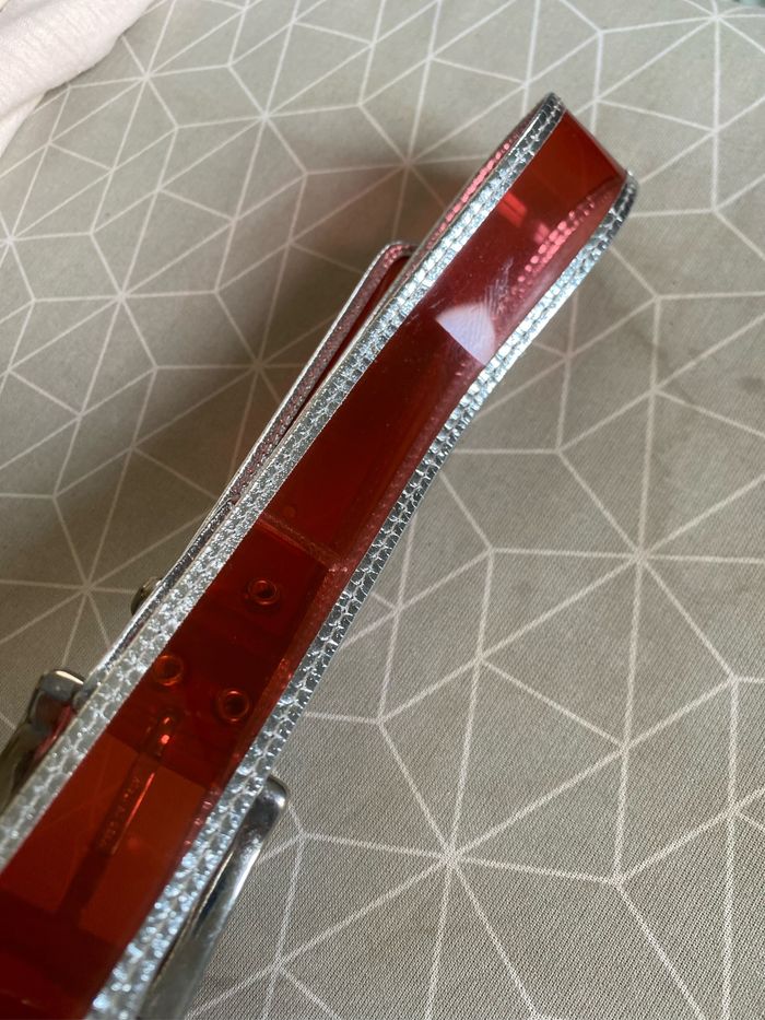 Très belle ceinture vintage plastique rose transparent bordé argenté 34 à 38 - photo numéro 5