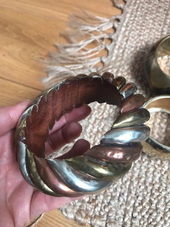 Magnifique Bracelet ethnique en bois massif  laiton et cuivre | pièce unique 😍