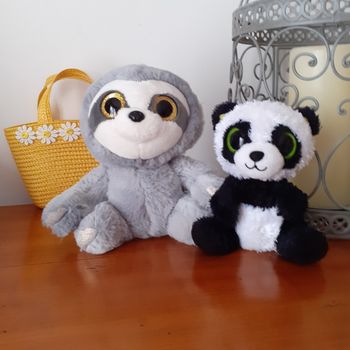 Doudou-peluche Paresseux +Bébé Panda