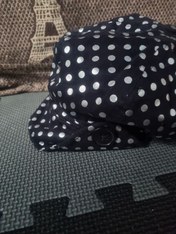 Casquette béret noir à pois argenté style vintage - photo numéro 2