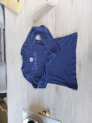 T shirt bleu foncé, manches longues, Okaïdi, taille 14 ans, peu mis