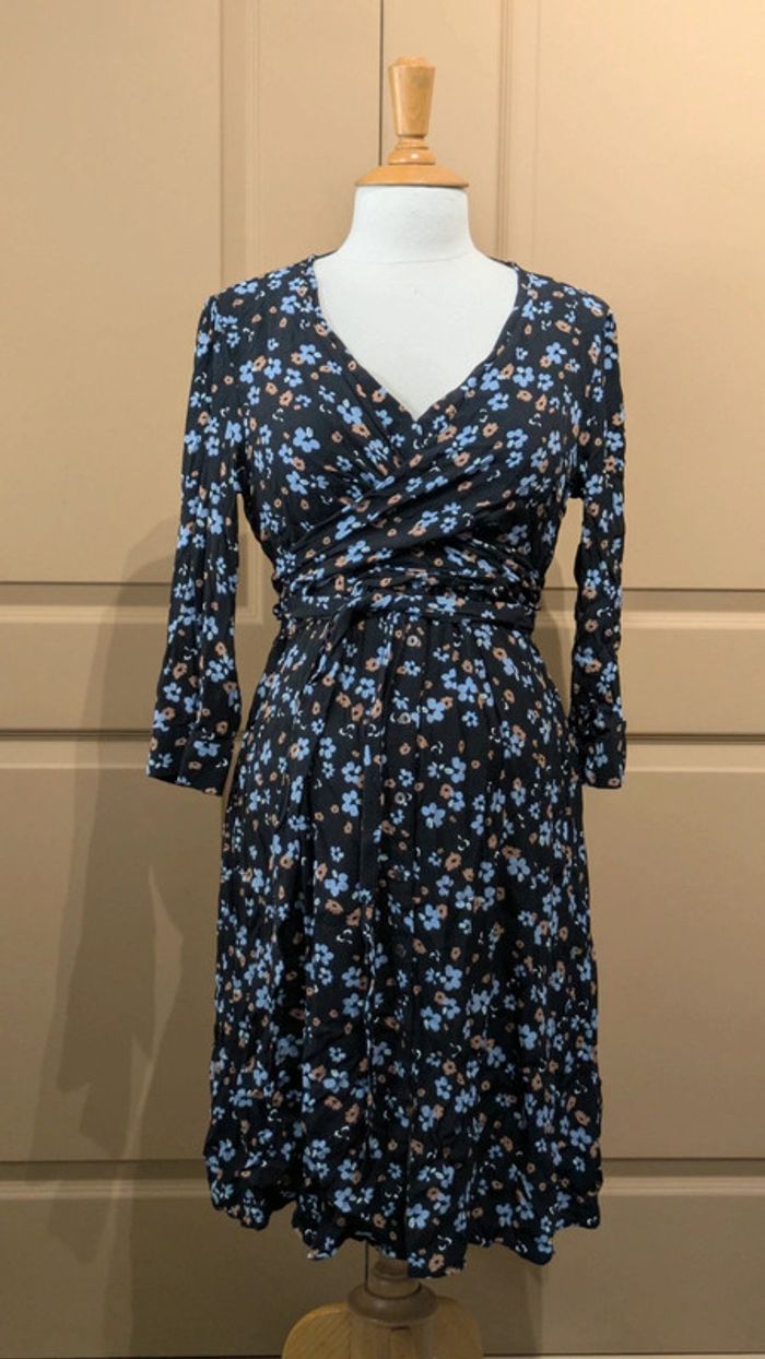 Robe de Grossesse & Allaitement - Séraphine - Noire Imprimée - Taille 44
