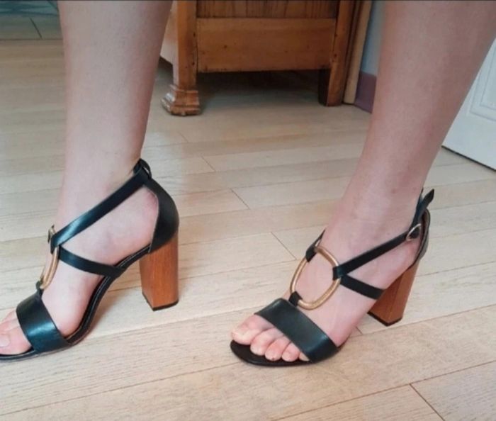 Sandale 39 talon cuir noir heyraud - photo numéro 3