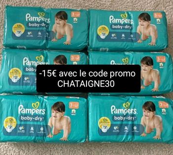 Six paquets de couches Pampers baby-dry T3 taille 3