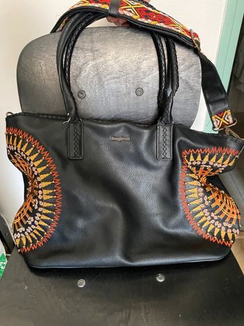 Sac Desigual noir & orange brodé – grand format, original