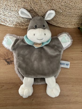 Neuf doudou marionnette ferme âne gris blanc baby nat 
