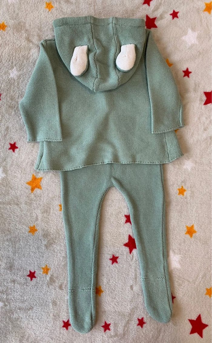 Ensemble Naissance 3 Pièces Point Mousse Vertbaudet Vert D’Eau 1 An - photo numéro 5