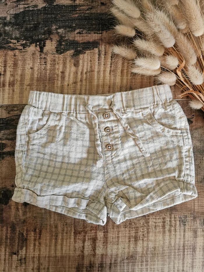 🌸Short beige carreau bébé 6mois léger type Lin Kiabi