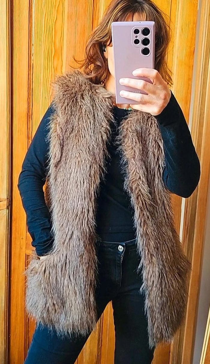 Destockage hiver Veste fake fur pepe jeans chaude sans manches