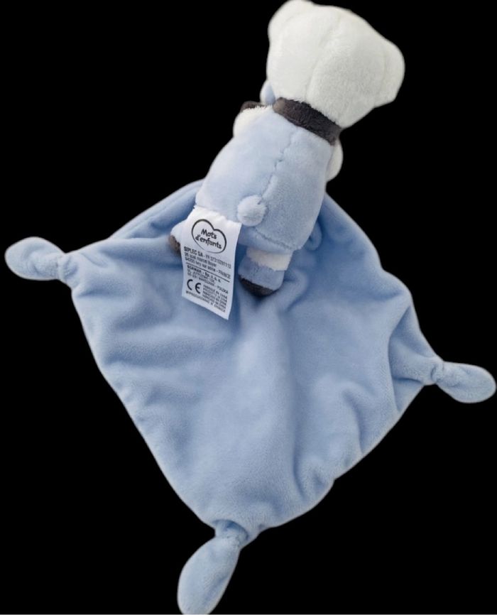 ❤️Peluche Doudou Plat Mouchoir Ours Blanc Bleu Mots D'enfants - photo numéro 3